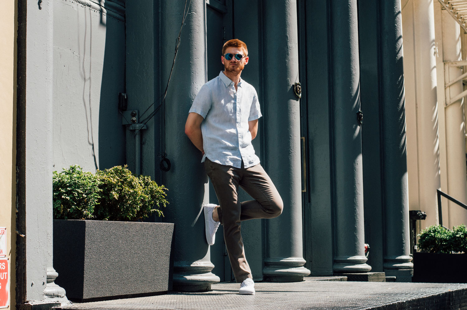 heatwave editorial short sleeve button down shirt and chino pants by ons clothing