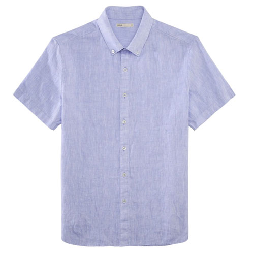 blue short sleeve button down shirt Linen Irving Shirt
