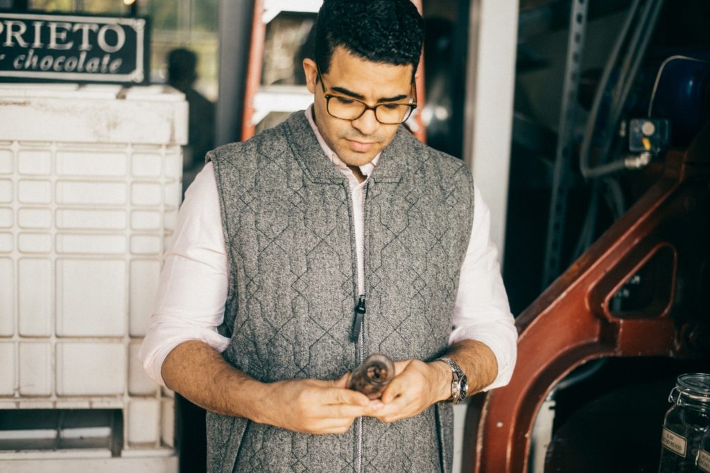 Chocolatier Roger Rodriguez wearing a Quilted Vest from ONS Clothing