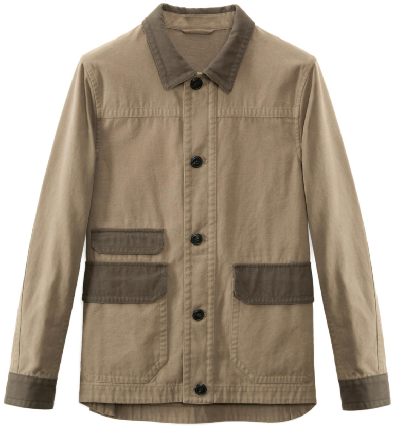 Khaki Button Down Canvas Shirt Parka by ONS Clothing