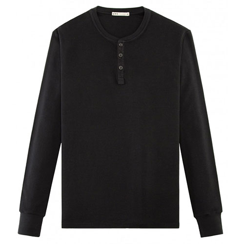 Black Waffle Long Sleeve Henley by ONS Clothing