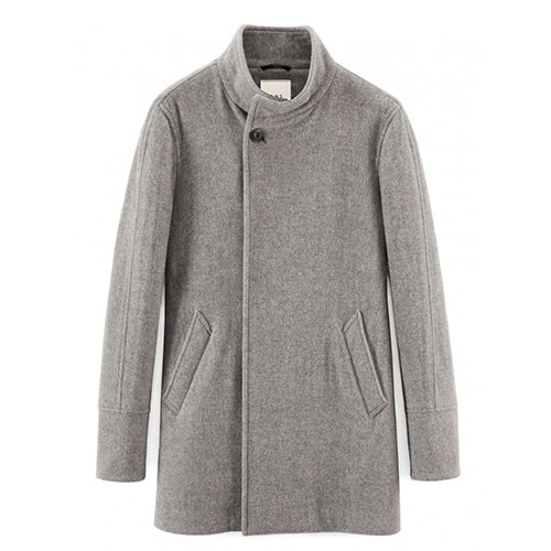 Grey Wool mens coat, High Collar Coat by ONS Clothing