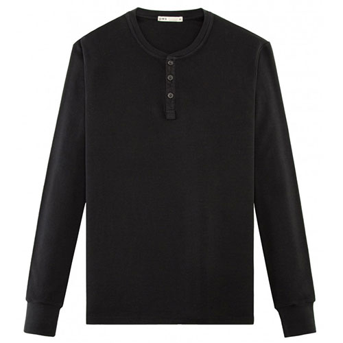 Black Mens Waffle Cotton Henley, by ONS Clothing
