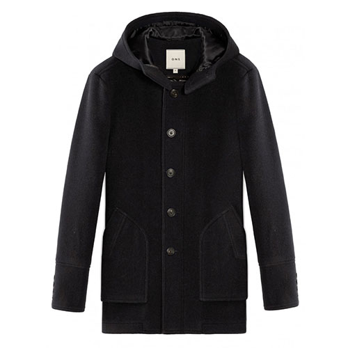 Black Long Hooded Coat, Long Duffle Coat by ONS Clothing