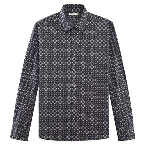 navy and white printed button down shirt Dragonfly Printed Shirt