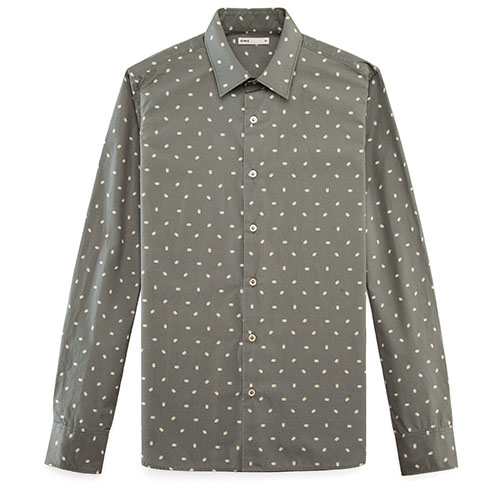 Grey polka dot white button down Geometric Printed Shirt