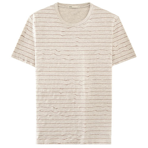 Beige Striped crew neck T-shirt, Wave Stripe Village Crew by ONS Clothing