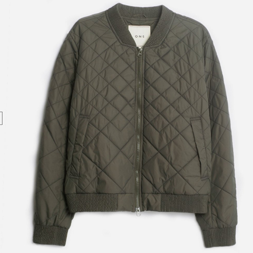 quilted green zip up bomber Bax Bomber