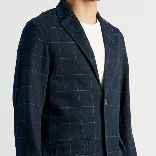 plaid denim navy coat Denim Overcoat