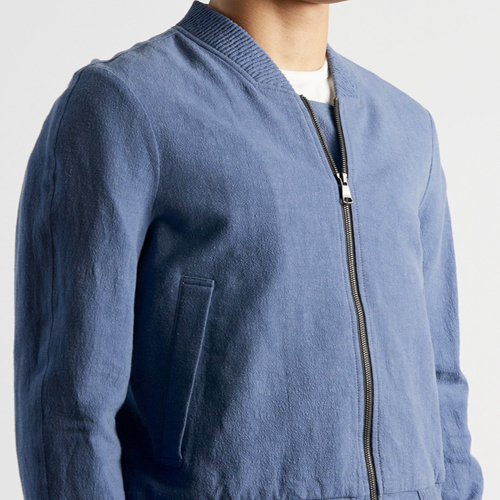zip up indigo linen button down Linen Bax Bomber