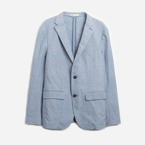 light blue button down blazer jacket Chambray Kent Blazer