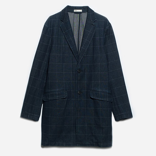 navy checkered denim overcoat by ons clothing