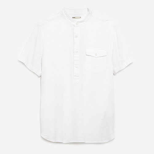 white short sleeve linen Anton button down shirt by ONS Clothing